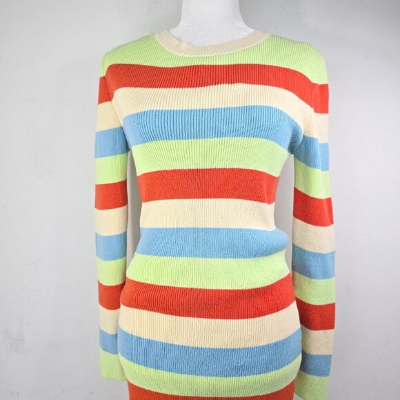 NWT ZARA Ribbed Knit Multicolor Striped Fitted Long Sleeved Dress - Picture 4 of 12